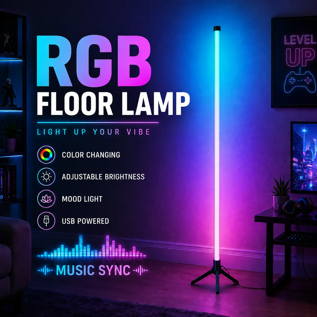 RGBIC Corner Accent Floor Light, Slim Triangle Standing Lamp with Phone App, Remote Control, Gradient Color Display, Dimming and Timer for TV Area, Bedroom & Apartment Decor