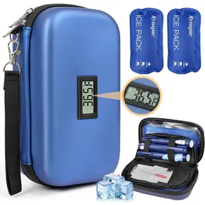 Large Insulin Cooler Travel Case - TSA Approved Medication Diabetic Cooler for Travel with Fahrenheit Temperature Display, Includes 2 Reusable Ice Packs, Essentials for Diabetics (8.1” x 5.1” x 3.34”)