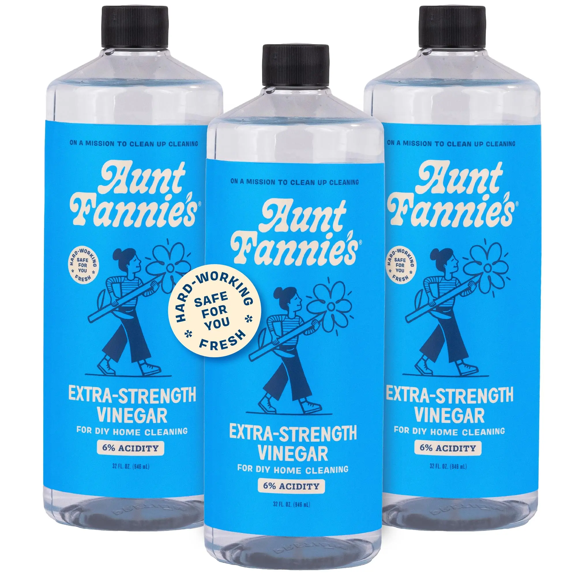 Aunt Fannie's Extra Strength Cleaning Vinegar, 32 fl. oz., Cruelty-Free Multi-Surface Distilled Vinegar, Multipurpose Household Cleaner, Pack of 3
