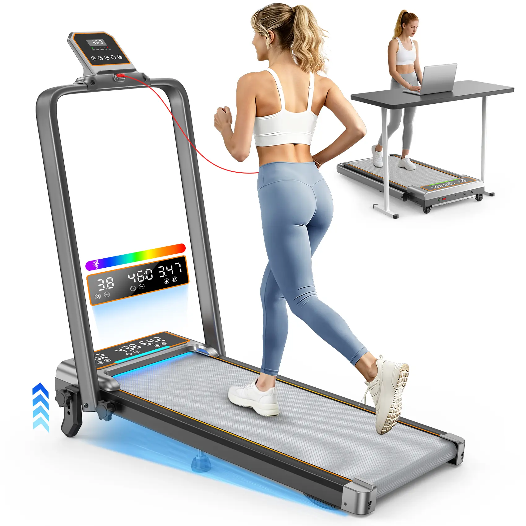 Trisomy Portable Foldable 350LBS Walking Pad Treadmill with 4 Levels Adjustable 15% Incline and Dual LED Display Touch Screen, Quiet 3.5HP 4 in 1 Walking Pad with Handle Bar, APP and Remote Control for Home Gym Fitness Machines and Office