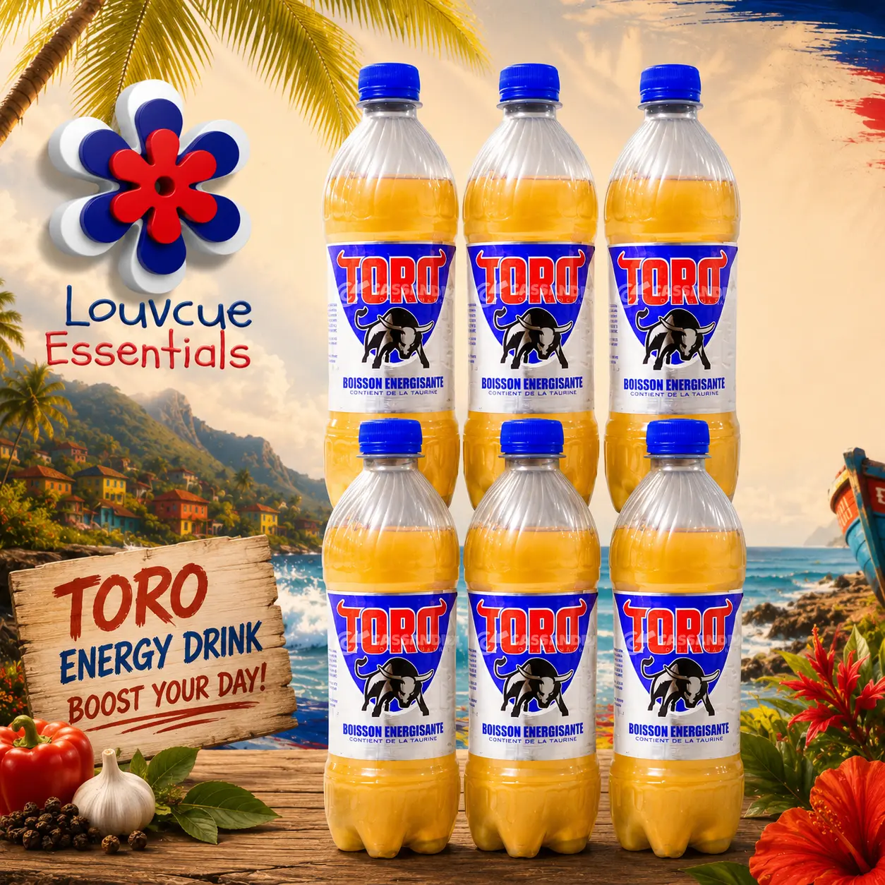 TORO Sports Beverage - Haitian Bottled High Carb Functional Beverage, Sugar-Infused Energy Booster for Preworkout Support & Afternoon Boost, 12-Pack