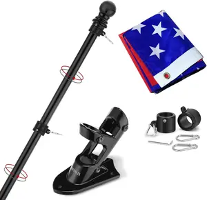 Flag Pole for House with 3x5  Flag, 6 FT Wall Mount with Bracket for  Porch,Outdoor Deco.Residential or Commerical Tangle Free Flag Pole Kit (Black)