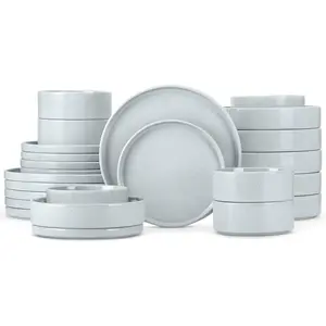 Stoneware Dinnerware Set with Salad Bowls, 24 count Kitchen Dinner Dish Set for 6, Plates and Cereal Pasta Bowls, Chip & Scratch Resistant Dishware, Speckled Light Gray