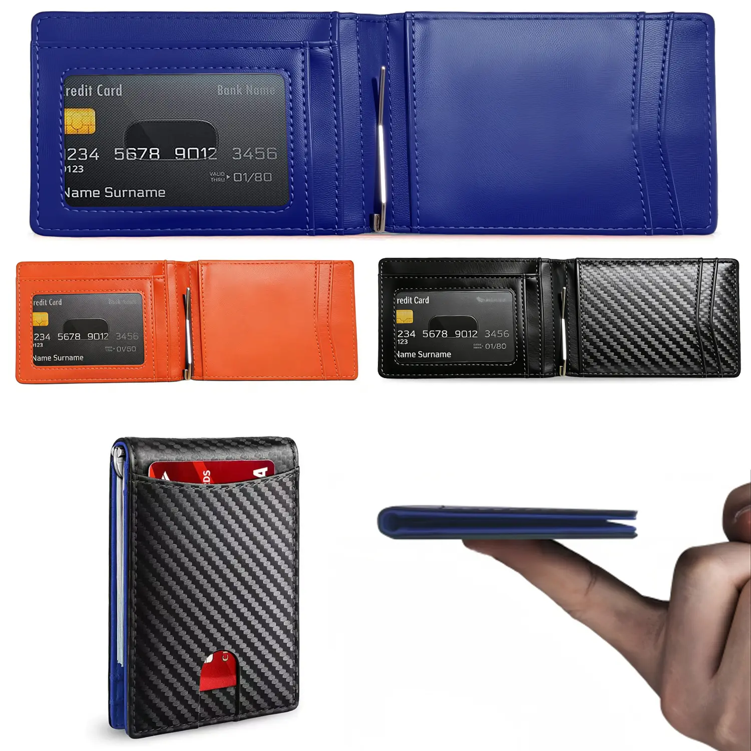 Men's Minimalist Carbon Fiber RFID-Blocking Slim Front Pocket Wallet with Coin Pocket, Lightweight and Durable, Card-Protecting Compact Accessory, Cool Daily Use Gift for Guys, Suitable for Daily Use Wallets