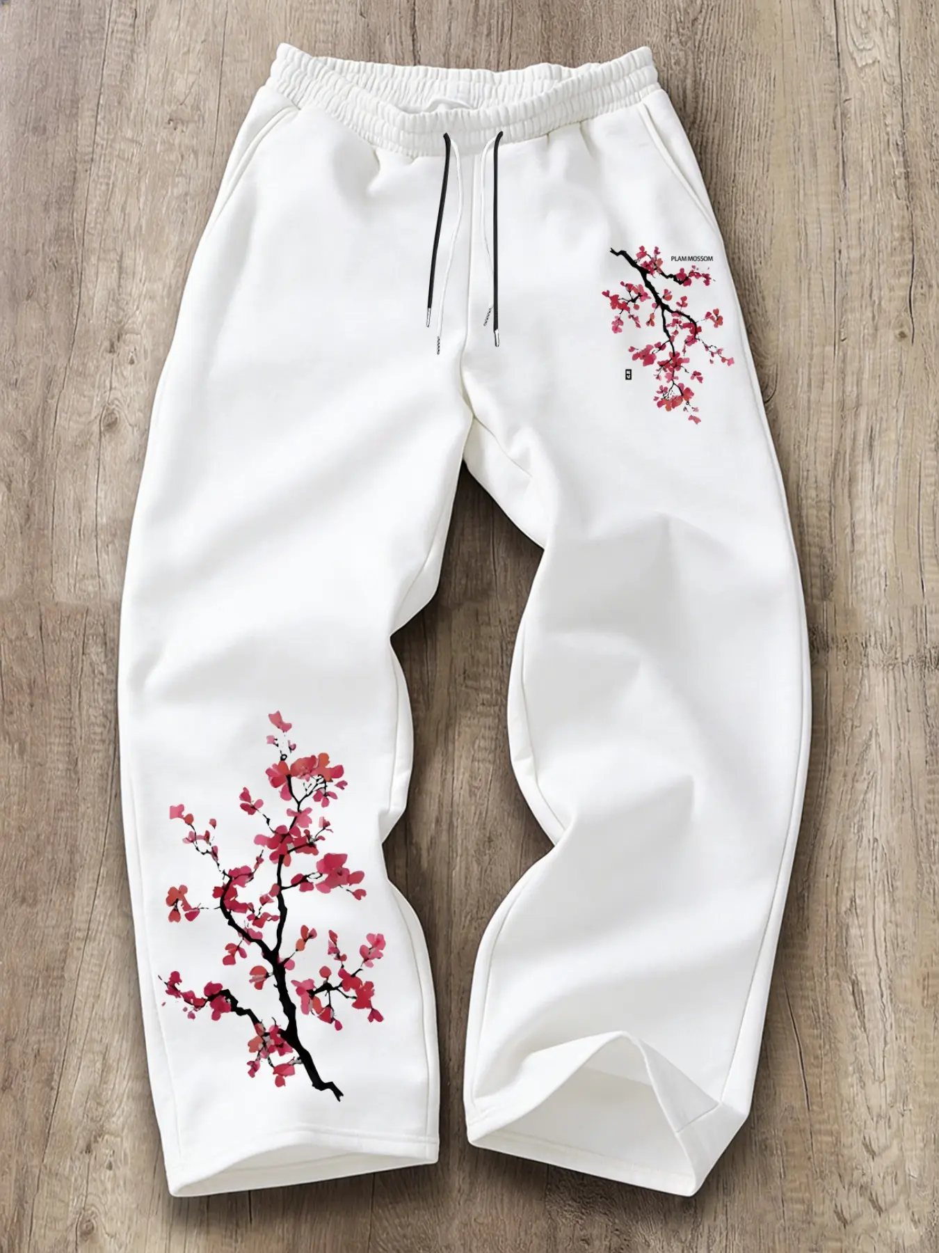 Aesthetic Cherry Blossom Floral Graphic Baggy Sweatpants - High Waisted Loose Fit Wide Leg Casual Streetwear Trousers with Adjustable Drawstring for Comfy Casual Street Style & Aesthetic Loungewear, Bottom
