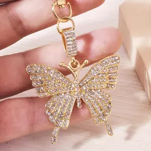 1pc Valentine's Day Rhinestone Butterfly Keychain, Alloy Punk Festival Theme Ladies Novelty Keyring with Lobster Clasp, Decorative Bag Charm Accessory