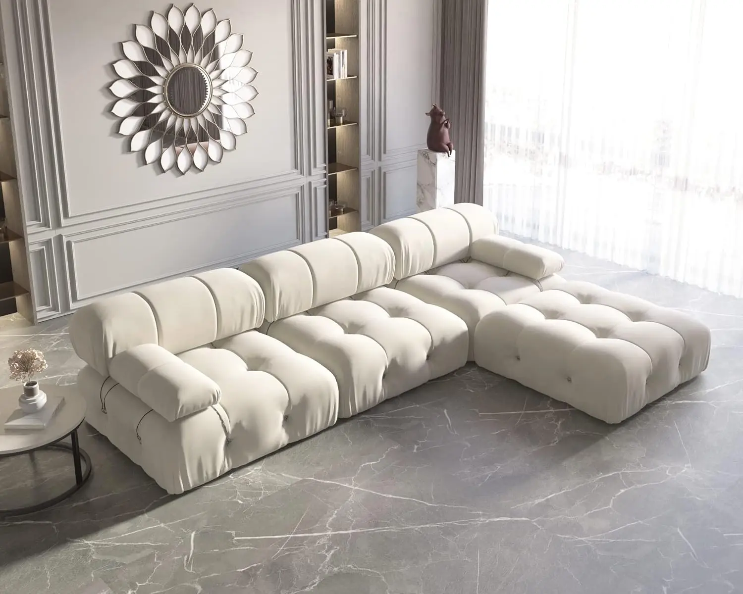 TVF Modular L-Shaped Velvet Sectional Sofa - 3-Seat with 1 Ottoman, Indoor Living Room Couch, Velvet Couch