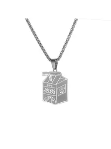 Hot Selling Cross-Border Stainless Steel Juice Box Pendant Necklace, Adjustable Charms Necklace, Hip Hop Streetwear Jewelry, Unisex Fashion Accessory