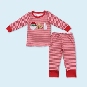 Embroidery Santa cookie baby boy long sleeve fall winter clothes set