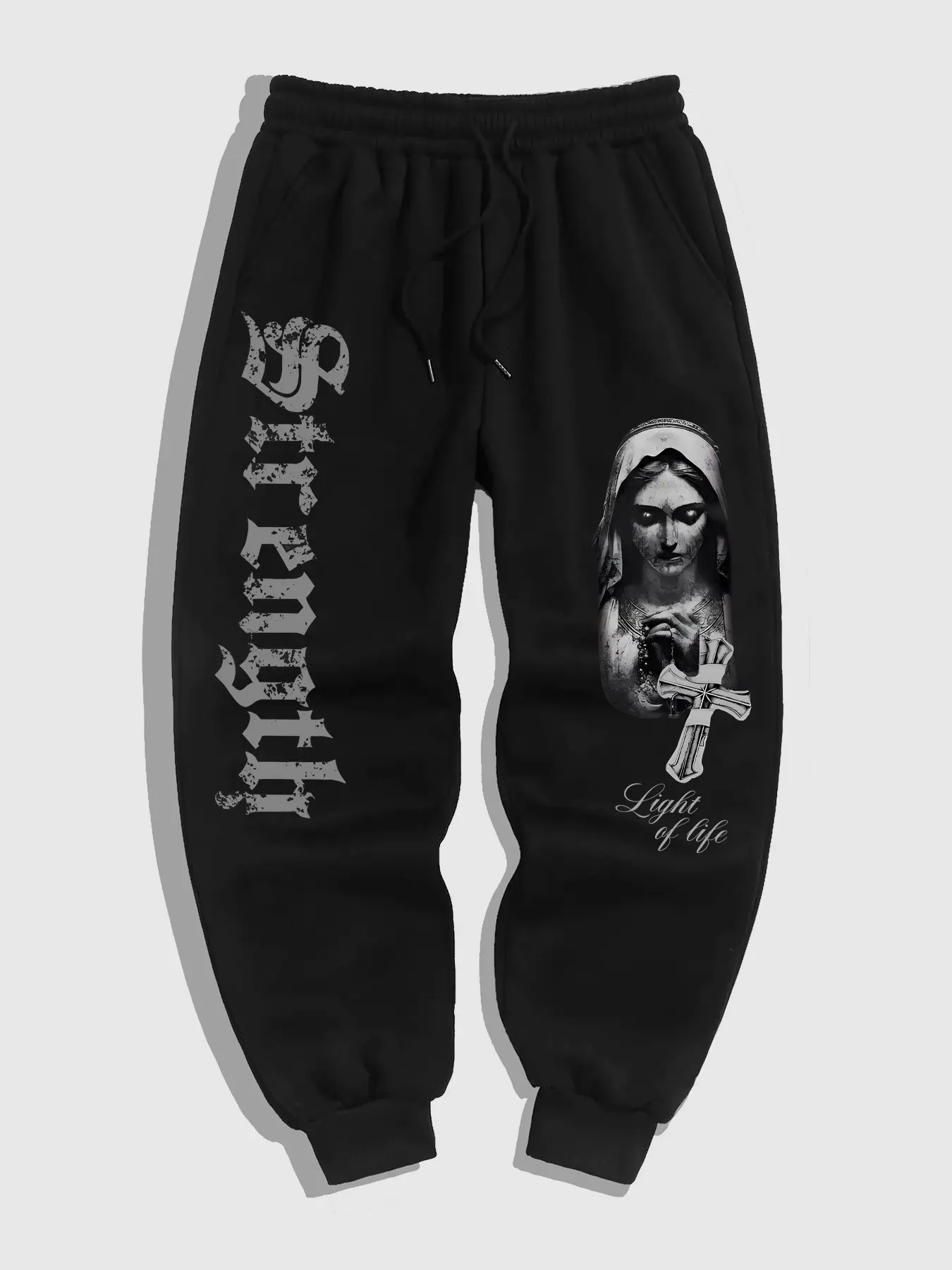 Unisex Gothic Ankle Socks with Strength Light of Life Religious Print, Punk Street Style, Casual Daily Wear & Alternative Fashion