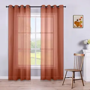 Fall Curtains for Living Room,Terracotta Rust Colored Cozy Neutral Sheer Window Curtains Drapes for Bedroom Dining Room Autumn Decor,Terra Cotta,84 Inches Long