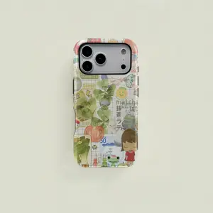 One four-leaf clover matcha-style cartoon protective case, a sturdy and durable two-in-one protective case, suitable for iPhone 17/16/15/14/13/12/11 Pro Max/Plus/Pro, and Samsung Galaxy S25/S24/S23 Ultra series.  (Couple's phone case)