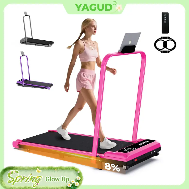 YAGUD Walking Pad Treadmill Portable Folding Incline with Handlebar, 265lbs Capacity, Quiet Low Noise Motor & Dual Shock Absorption for Home Office Cardio Workouts