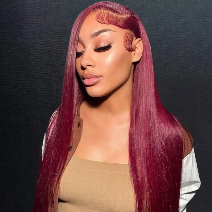 99J Burgundy Colored HD Transparent Lace Front  Hair Wigs 613 13x4 13x6 Lace Frontal Hair Wigs For Women Straight Wigs 99j Human Hair Wig
