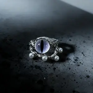 Evil Eye Design Open Ring - Alloy & Lampwork Glass Statement Accessory Versatile Band for Daily Wear Party Looks & Meaningful Gifts