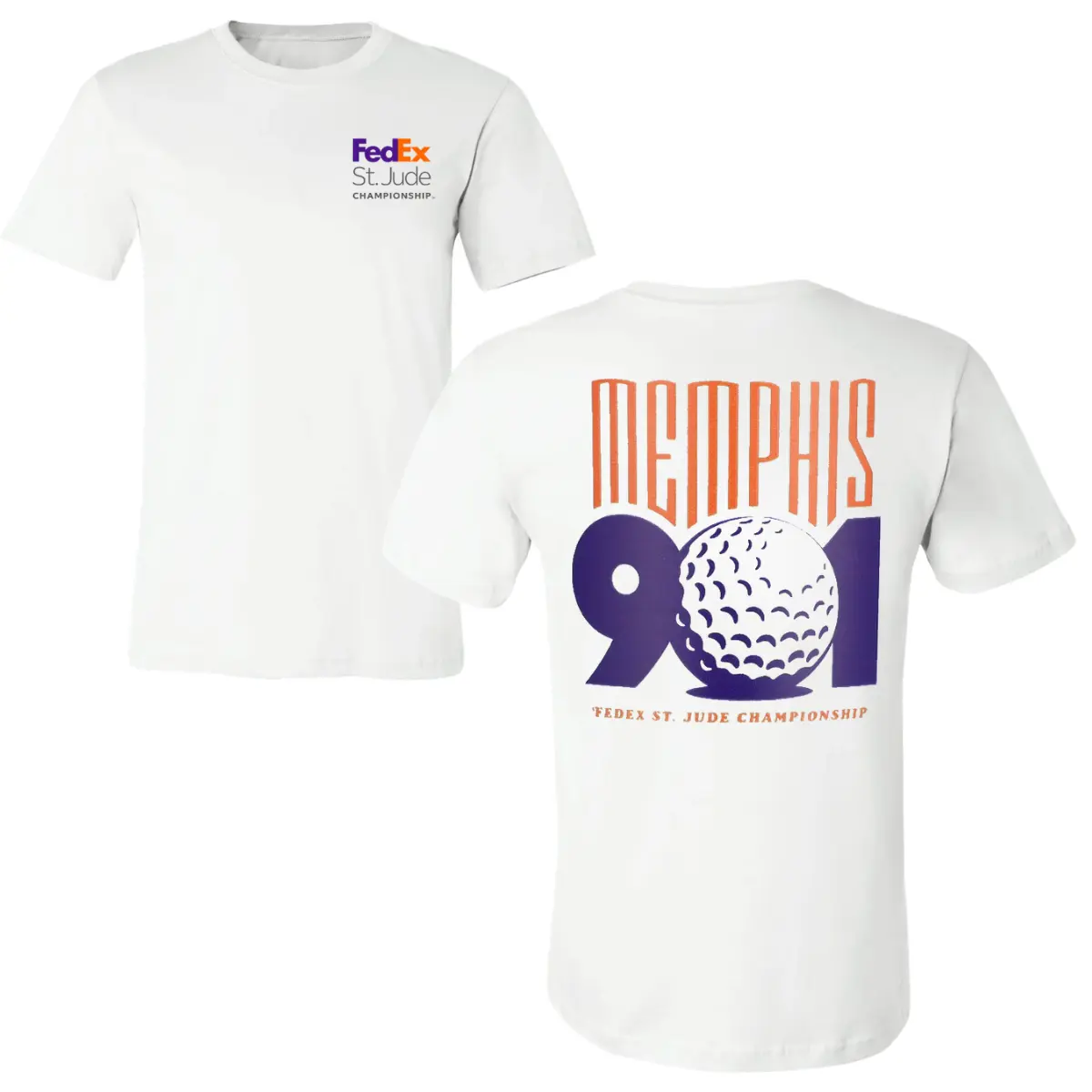 FedEx St Jude Championship Golf T-Shirt, Memphis 901 Back Graphic with Oversized Golf Ball Typography, Retro Bold Tournament Design, Front FedEx St Jude Logo, Soft Cotton Blend Shirt, Golf Fan Apparel for Men and Women, Collector Gift Idea
