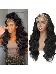 Adjustable Hairband Wig for Women, Heat-Resistant Synthetic Straight/wavy, Anti-Tangle Long Extensions, Elastic Net Cap, Natural Look