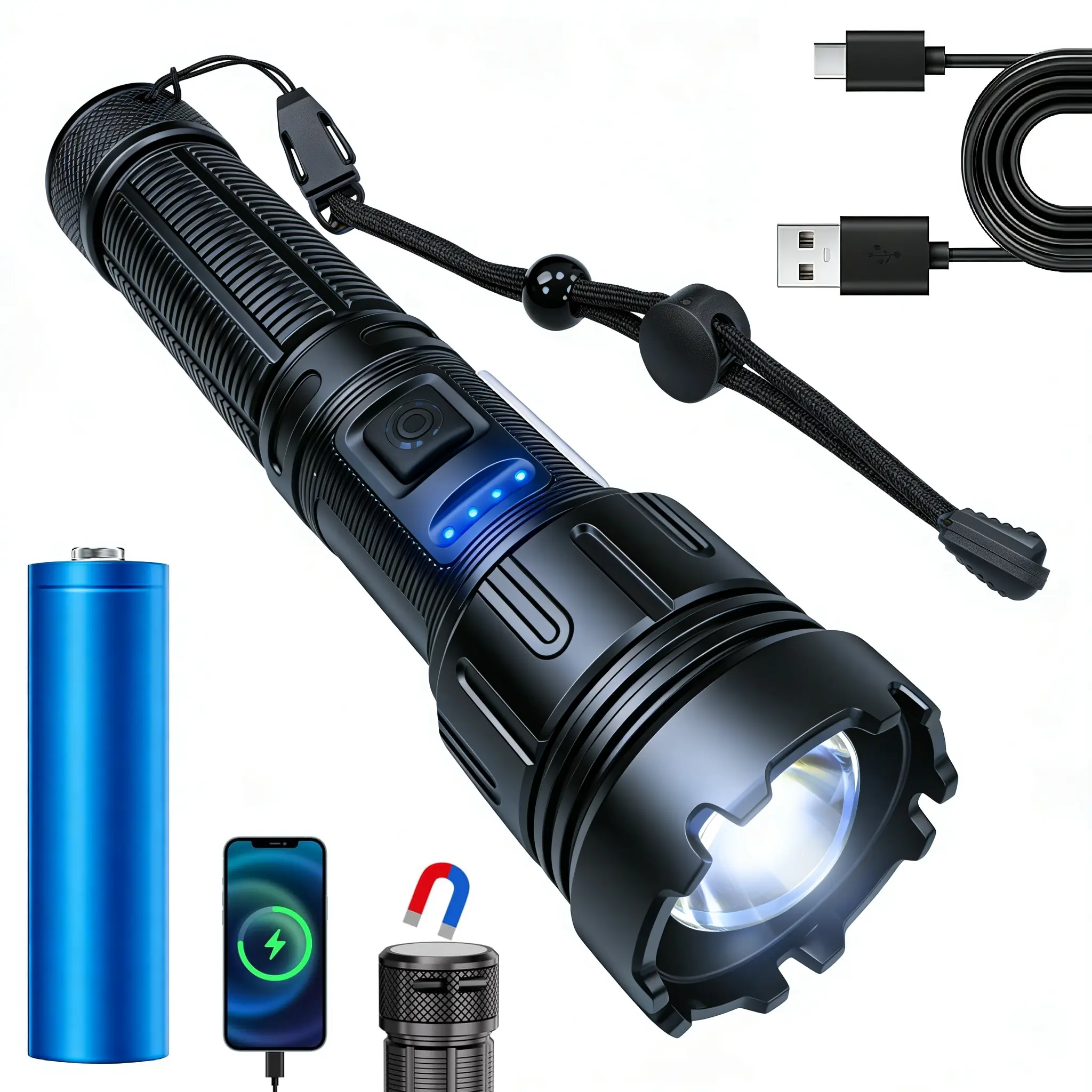 SKYWOLFEYE Rechargeable Flashlight, Super Bright High Lumens Zoomable Flash Light, Red Light COB Fishing Lamps, Powerful Handheld LED Flashlights for Home Emergencies Camping and Car Use