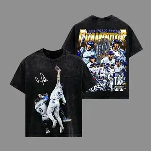 Dodgers World Series 2025 Champions Vintage Washed T-Shirt, Gildan T-Shirt, Kiké Hernández Andy Pages Baseball Graphic Tee, Unisex Cotton Comfortable Daily Outfit, Retro Sports Streetwear, Menswear Womenswear Gift For Fans