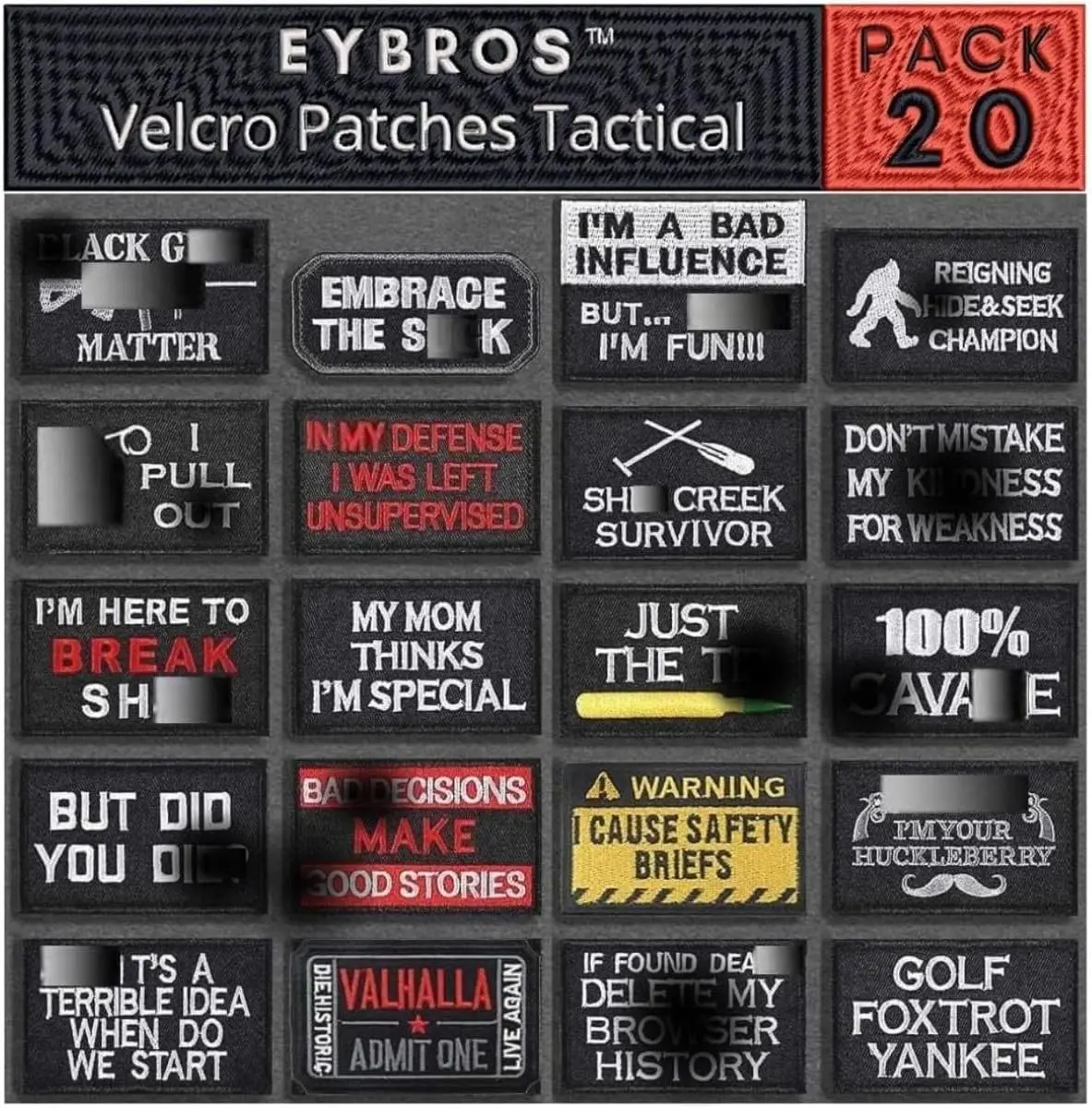 Tactical Morale Patch, 20 Bundle-Set, Military Patches Funny for Backpacks Hat Army Gears Etc.