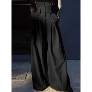 Men'S Stylish High-Waist Pleated Trousers - Beige, Loose Fit, Lightweight Casual Streetwear with Elastic Waistband and Side Pockets for Outdoor Activities, High Waisted Pants, Comfortable Clothing, Nonstretch Fabric