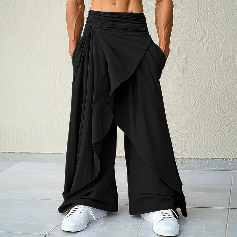 INCERUN Men's Woven Fabric Cosplay Hakama Pants - Japanese Samurai Style, High Waist, Loose Fit, Draped Wide Leg, Chic, Fantasy, Leg-Lengthening, Maximalist Casual Streetwear Menswear Pants, Chic Men's Pants, Fantasy Men's Pants