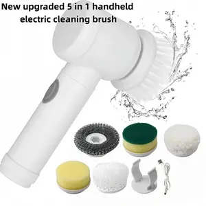 Multi-functional Electric Rotary Scrubber for Home Use - 5 Interchangeable Brush Heads, USB Rechargeable, Medium Hardness, Handheld Cleaning Brush Set with Handle, Suitable for Bathroom, Kitchen, Bedroom, Living Room, and Toilet Cleaning.