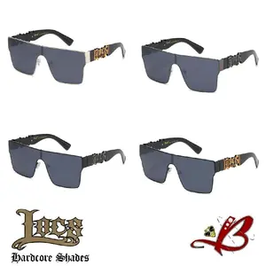 Locs Obsidian Eyes Hardcore Shades Unisex Flat Top Sunglasses Wire Frame Bold Y2K 18s Rectangle Shield Frame, Wide Oversized Sunglasses Retro Modern Hip Hop Style Logo Temple Detail | Original Authentic Genuine Locs Gafas De Sol