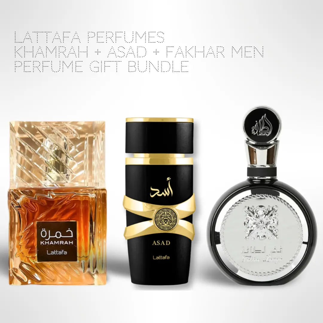 Lattafa Khamrah + Asad + Fakhar Men's 100ml (3.4 Fl oz) Long-Lasting Scented Perfume Value Gift Bundle -  Niche Fragrances with Vanilla, Spice Aroma for Daily Use