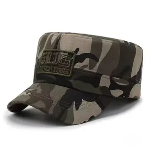 2026 camouflage military cap for middle-aged men, sun-shading and windproof, casual short flat brim dad cap, spring and autumn hat black adjustable unisex hat