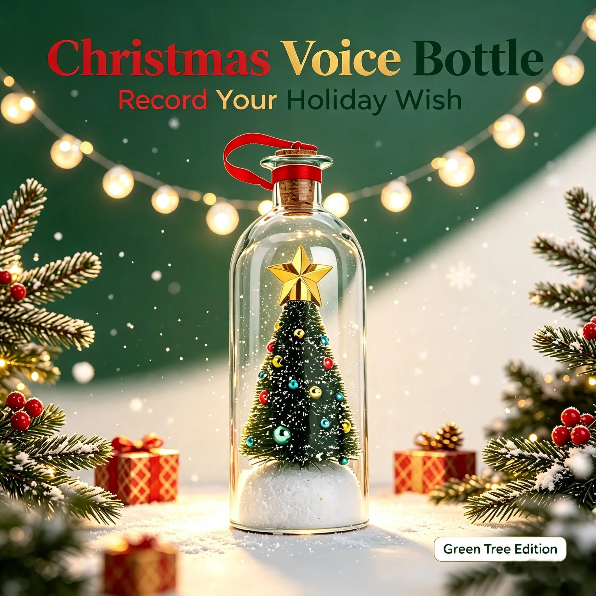 Recordable Christmas Wish Voice Bottle, Glowing Mini Pine Tree In Glass Jar, Custom Voice Keepsake Ornament Xmas Gift Family Friend