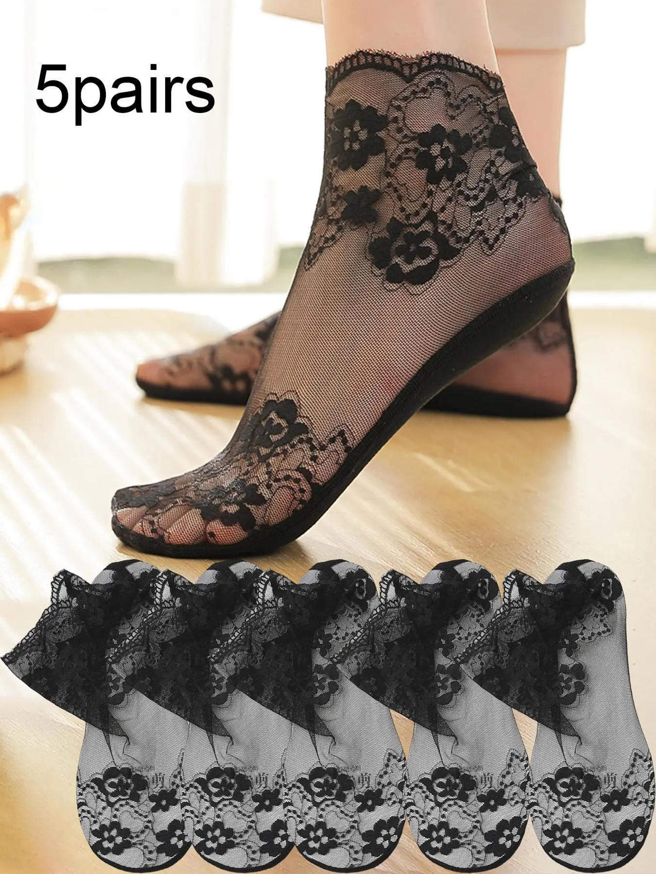 Women's Floral Lace Scallop Ankle Socks, Soft Breathable Comfortable Casual Socks, Ladies Sheer Casual Comfy Socks for Summer, Casual Stylish Socks, Casual Daily Socks