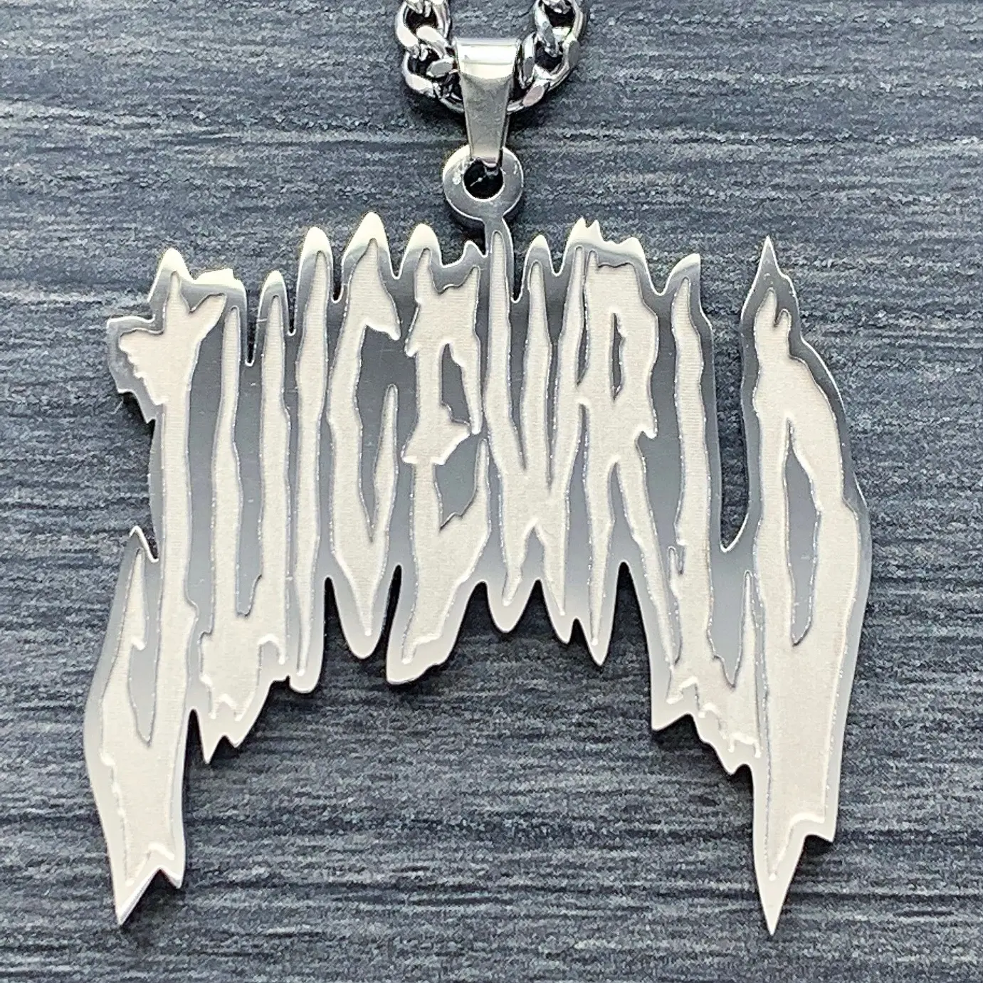 WRLD Burn Necklace 1.5" Etched & Mirror Polished Stainless Steel Juice Pendant with Laser Carved Design & Choice of Chain Free Gift Included