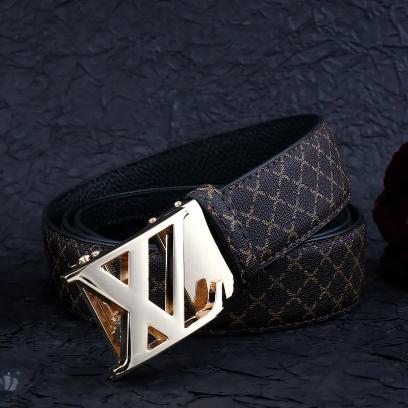 Business Casual Letter Metal Buckle Belt, Durable Belts Wrinkle‑Resistant Strap with Automatic Alloy Buckle, Printed Textured Belt, Essential Commuter Accessory, Waistband Buckle