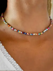 Boho Style Colorful Beaded Necklace, Dainty Boho Necklace, Fashionable Jewelry for Women & Girls, Trendy All-match & Exquisite Jewelry for Birthday Gift