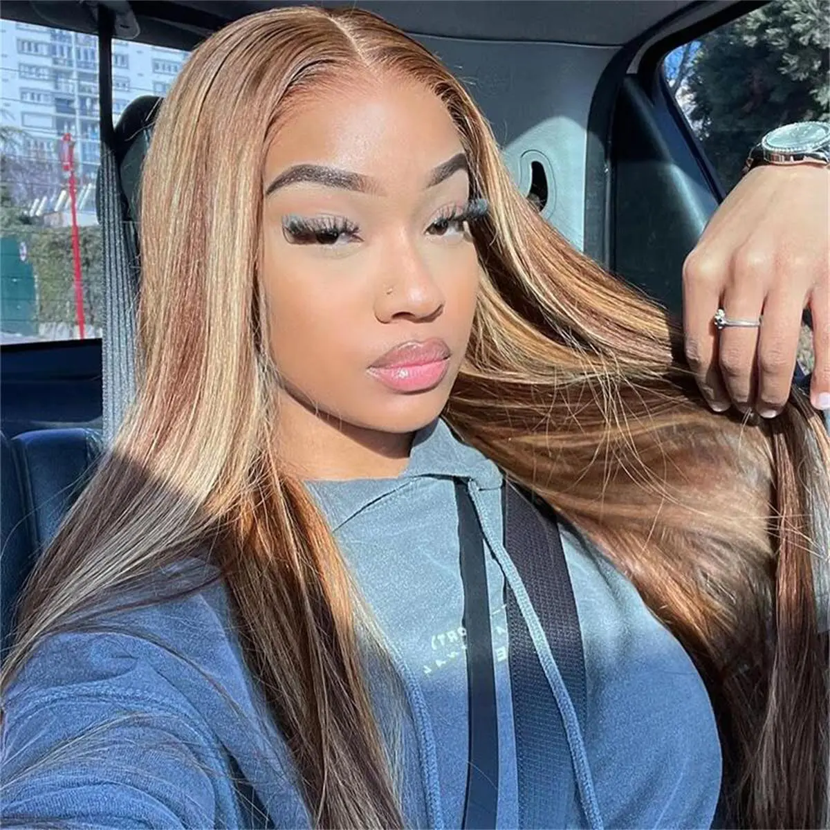 BGMgirl Brown Highlight Straight Human Hair Lace Closure Wig, 6*4 Wear-Go Glueless, Pre-Plucked, Pre-Cut, Wigs Human Hair #SummerWins #DealsForYouDays, Human Hair Wigs