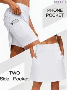 Recuiti Women's High-Waist Golf Skort, Elastic Waist with 4 Pockets, Breathable Inner Shorts, Ideal for Casual Sports, Tennis, Pickleball