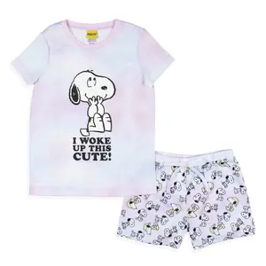 Peanuts Girls' I Woke Up This Cute Snoopy Tie-Dye Sleep Pajama Set Shorts
