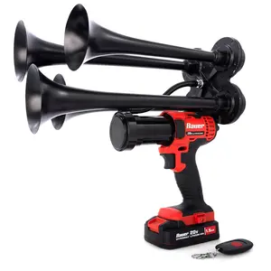 Bauer Train Horn Extreme Pulsefire Edition, 4 Extended Metal Trumpets, 150 dB Output, Wireless Remote Control,   Hand-Assembled in USA, Portable, Handheld Train Horn Drill