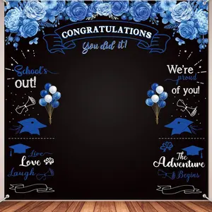 2026 Graduation Photo Background Cloth, Floral Decoration Congratulations Backdrop, Party Decor for Graduation Ceremony, Outdoor Festival Supplies, Graduation Party Decorations, Graduation Theme Backdrop