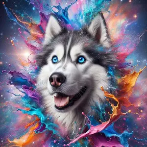 5D DIY Full Drill Round Diamond Painting Kit - Husky, Colorful, Splatter Mosaic, Canvas - DIY wall decor, perfect for Valentine's Day, Independence Day, birthdays, and anniversary gifts.