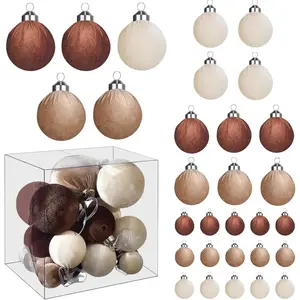 30 count  Ornaments for Christmas Tree Ornament Set - 3.15/2.36/1.57 Inch Flocked Ornaments - Shatterproof  Christmas Balls for  Year Party (30, Brown & White)