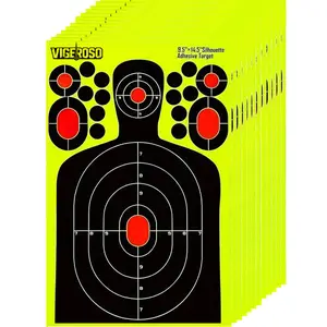 VIGEROSO 20-30pcs Large-Scale Human Silhouette Adhesive Targets, 9.5"x14.5" High-Visibility Reactive Splatter Glow Fluorescent Paper, for Accurate Range Training, Universal Fit Hunting & Outdoor Survival Tools