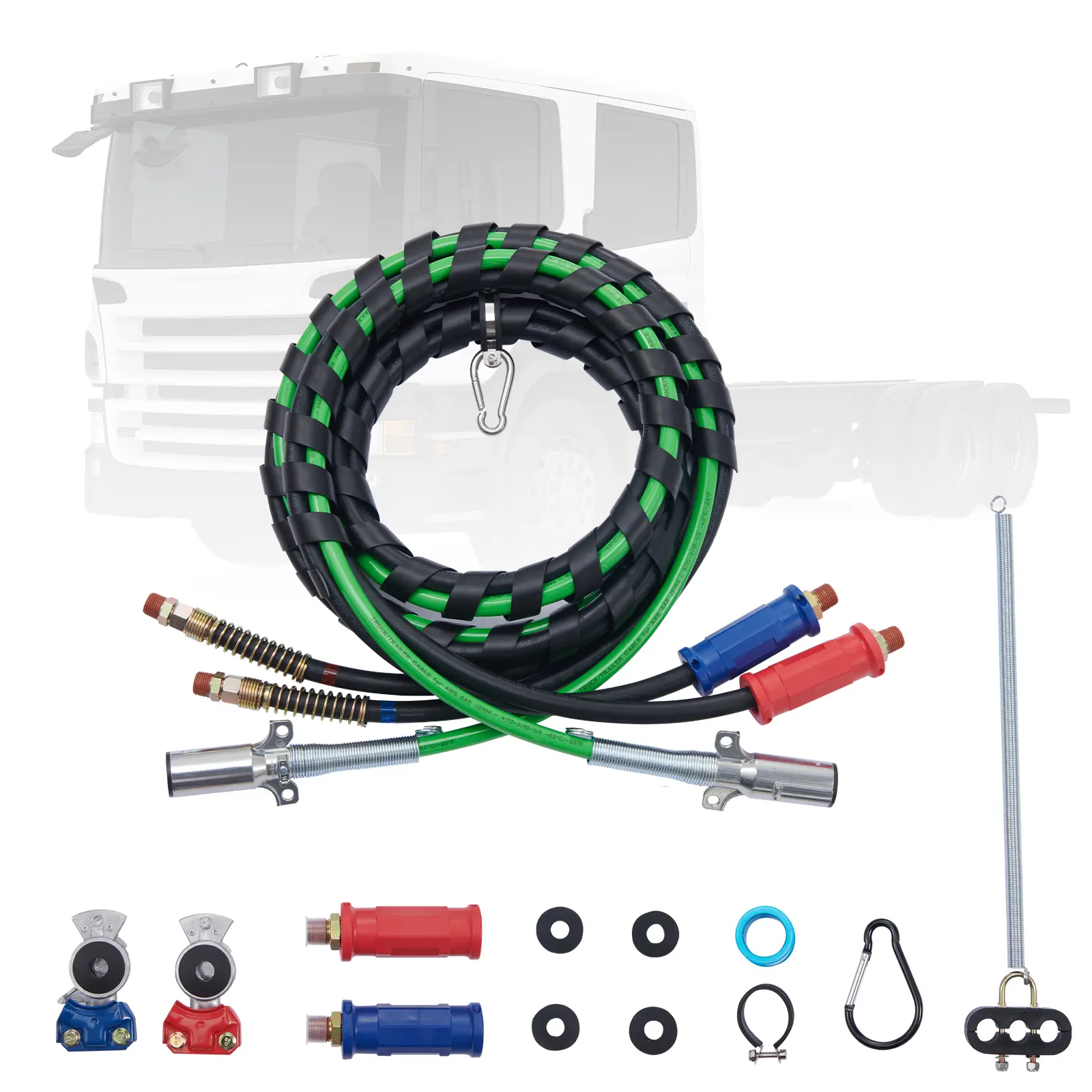 VEVOR 15FT Semi Truck Air Lines Kit - 3-in-1 Rubber Hoses, 7-Way Copper Line with SAE-J560 Plug, 2 Glad Hands, 4 Leak Proof Seals, Tender Spring Kit, Gladhand Handles, Teflon Tape, Spiral Joint for Semi Truck Trailer Tractor