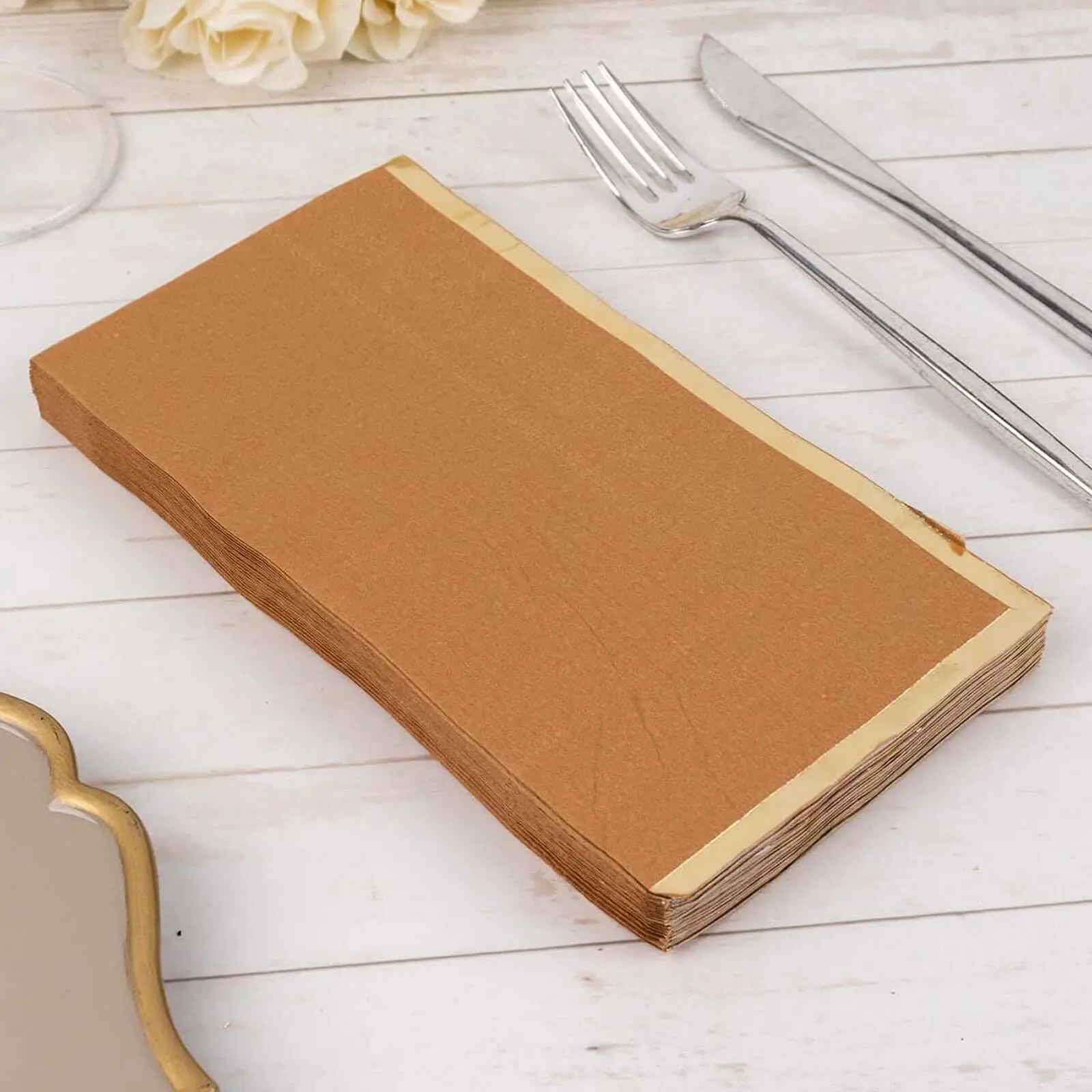 50-Pack Paper Dinner Napkins 2 Ply Terracotta with Gold Foil Edge - Soft Disposable Napkins