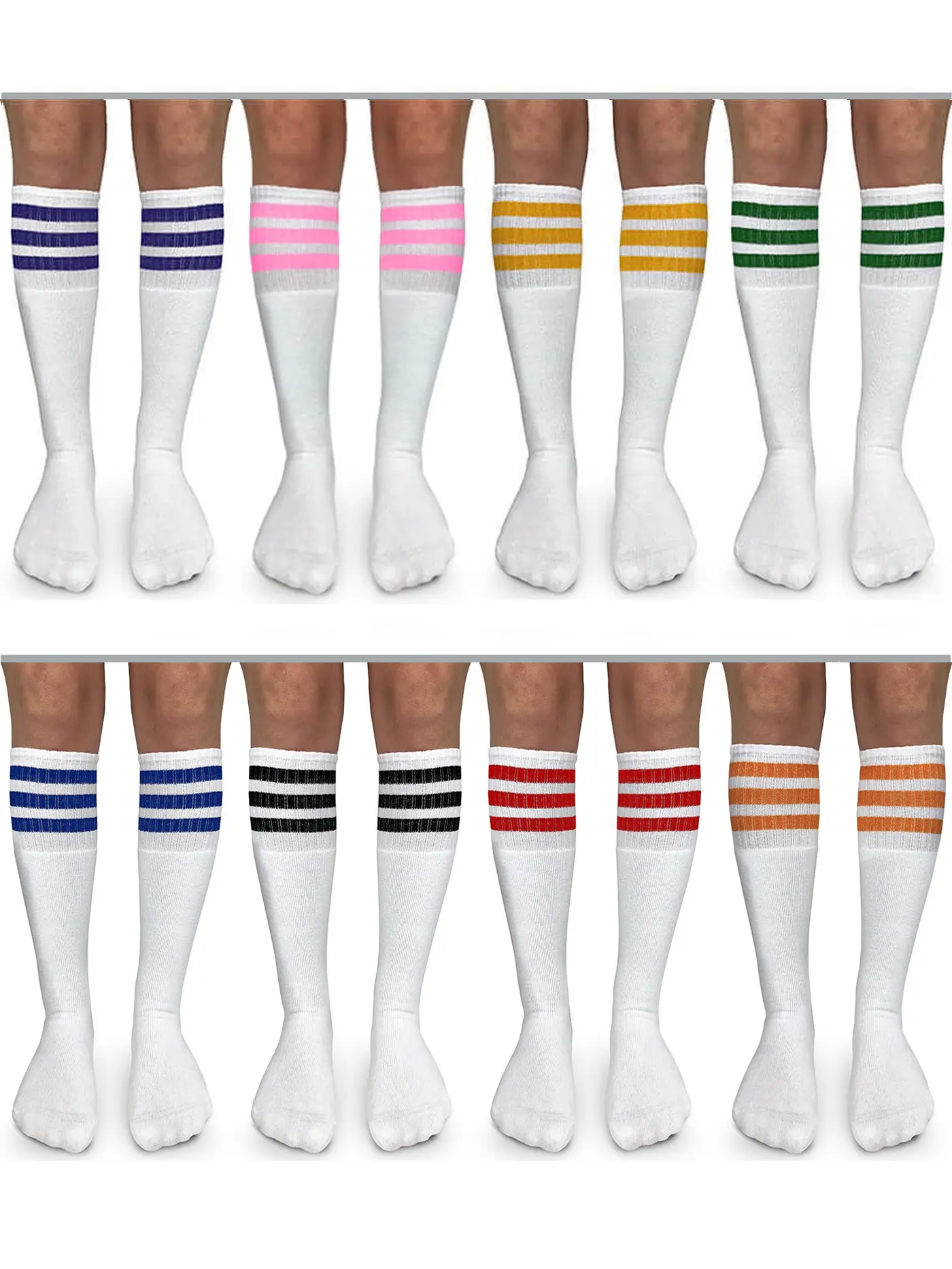 Jefferies Socks 3 Pair Tube Knee High Socks Stripe Vintage Fashion Cotton Comfort Seamless Ladies Womenswear