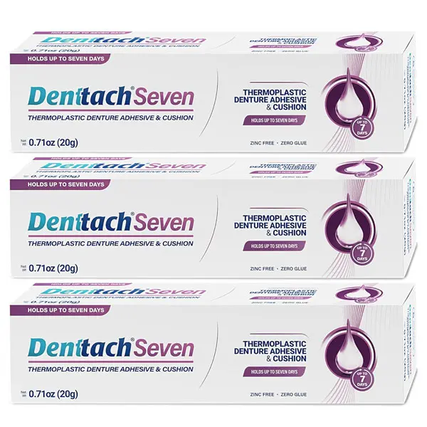 Denttach Denture Adhesive, Thermoplastic Denture Adhesive, Cushion and Reliner, Comfortable, Secure Denture Grip for Up to 7 Days, Non Glue, Zinc Free, Long Holding Denture Reliner (Pack of 3)