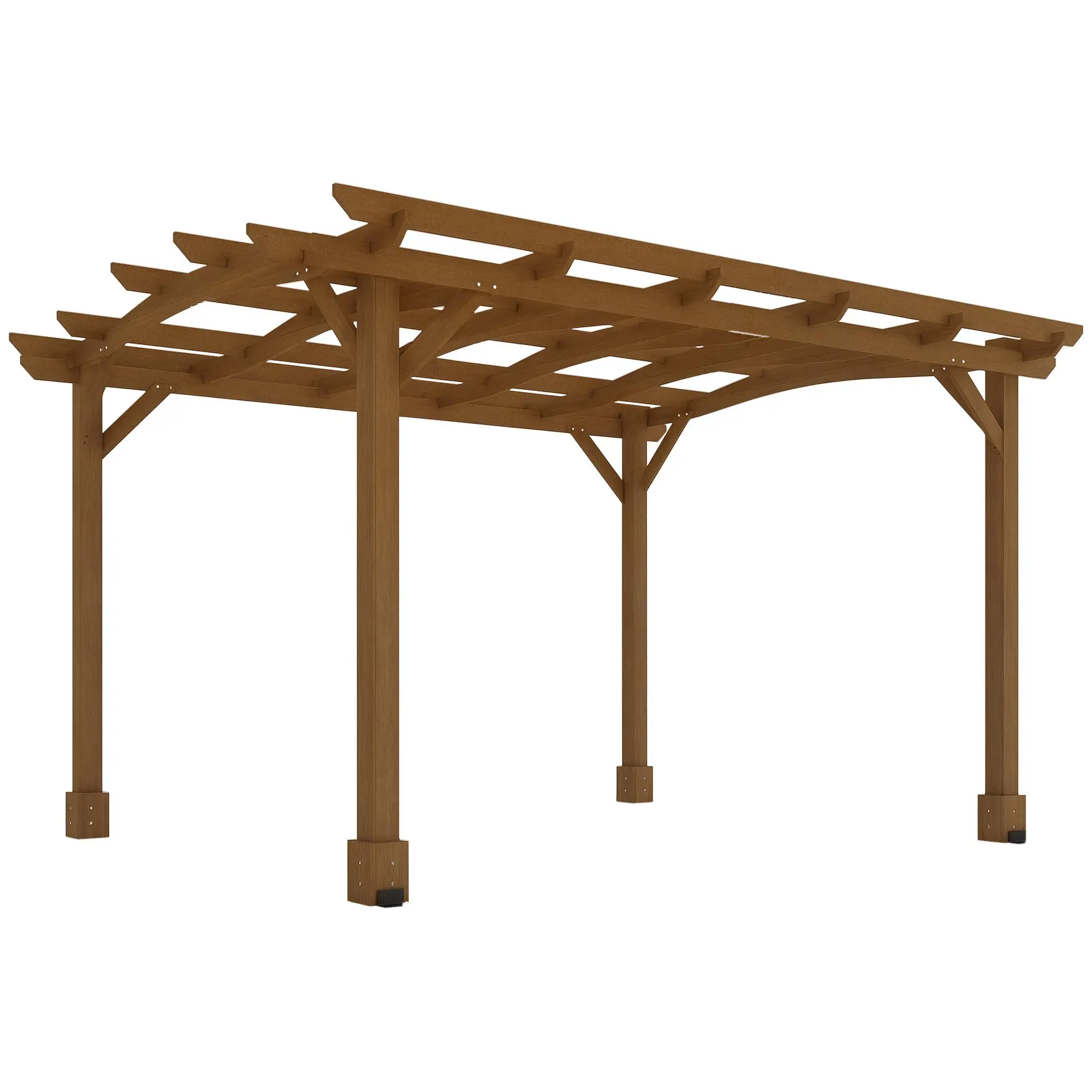 Outsunny 10'x12' Natural Fir Wooden Outdoor Pergola - Curved Roof Gazebo Vine Trellis, Sturdy Stable Structure, Sun Protection, Large Size Entertainment Space, Expansion Screws, Metal Plates, Anchor Bolts, Assembly Required, Garden Patio Use, 84c-572v00dr