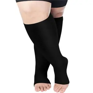 4 Pairs Plus Size Compression Socks Open Toe Compression for Women& Men 15-20mmHg Wide Calf Knee High Toeless Compression Sock