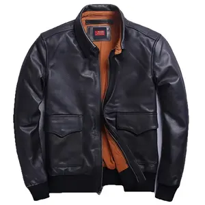 US A2 Flight Mens Bomber Genuine Leather Jacket Zipper